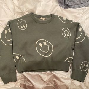 Sage green smiley face sweater/alter’d state/ size small